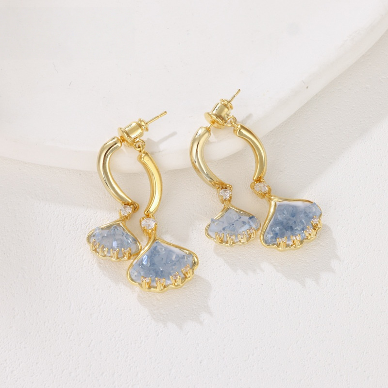 Double Layer Ice Blue Ginkgo Leaf Huggie Earrings (Light Luxury Fresh Gentle Earrings)