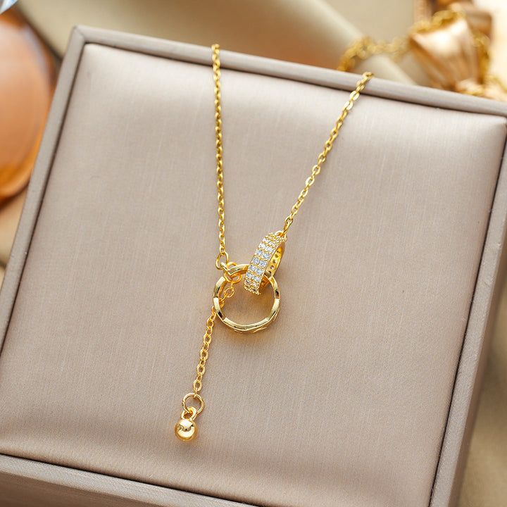 Interlocking Double Ring Pavé Necklace (Light Luxury Niche Design Necklace)