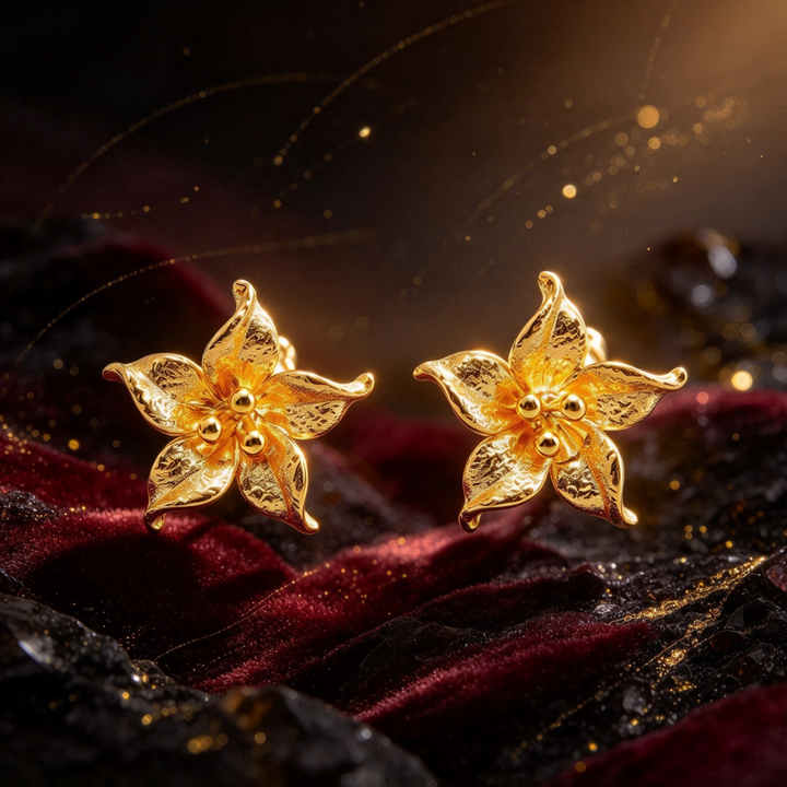 Vintage Textured Golden Flower S925 Silver Stud Earrings