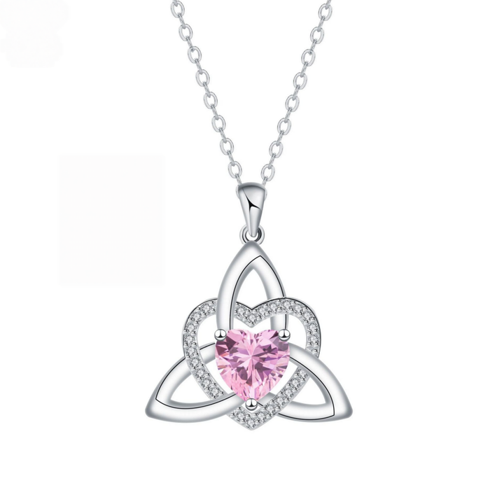 Celtic Knot Heart Birthstone S925 Silver Necklace