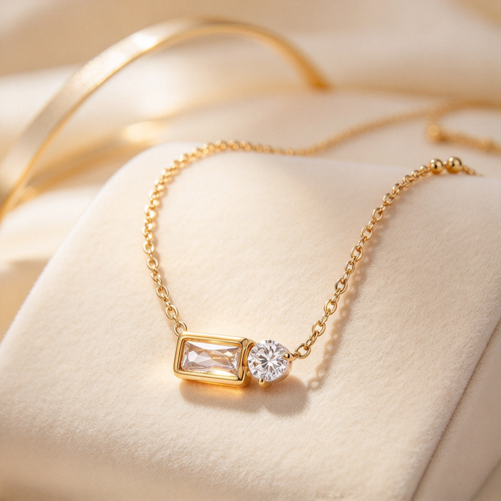 Rectangle & Round Diamond Choker Necklace