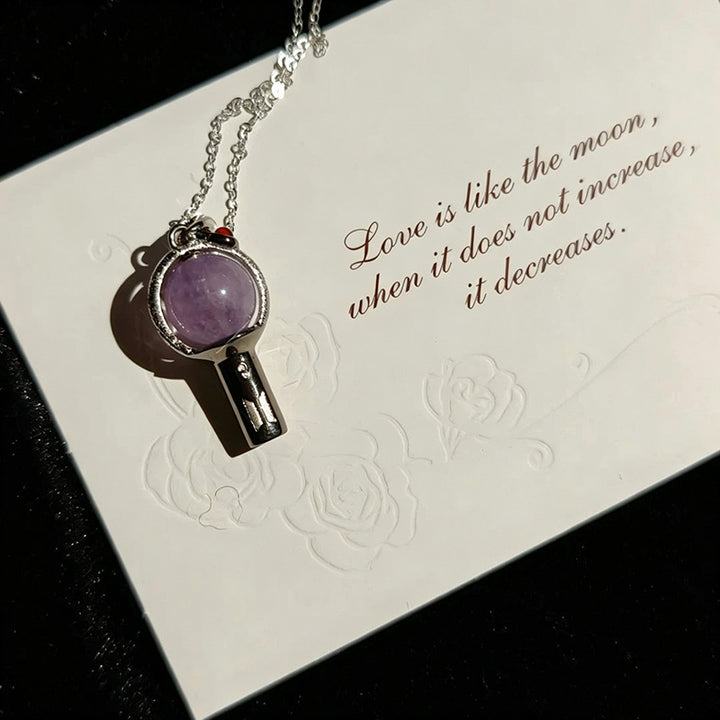 Exquisite Round Amethyst Magic Wand Pendant Necklace, Luxury Paved Crystal Minimalist Clavicle Chain for Women