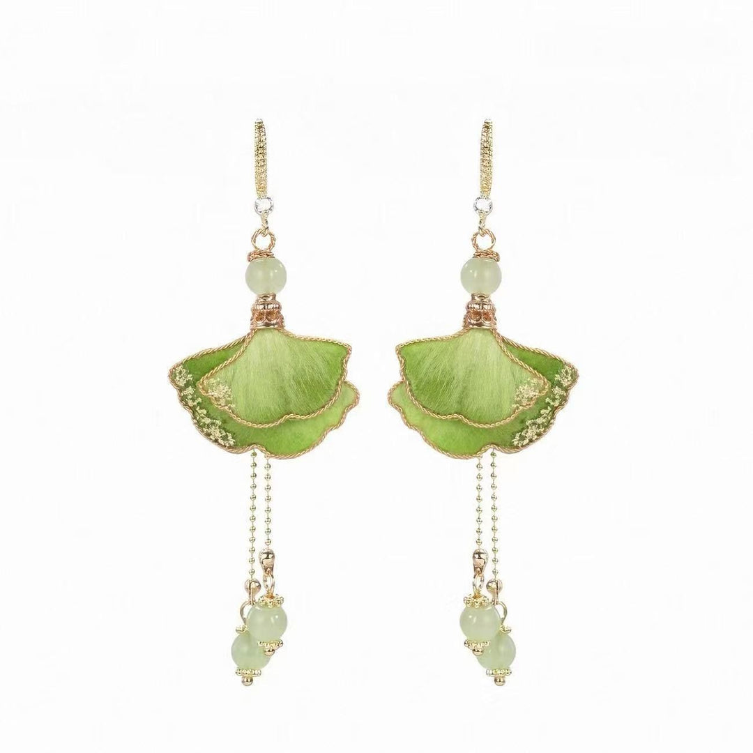 Ginkgo Leaf Tassel Earrings