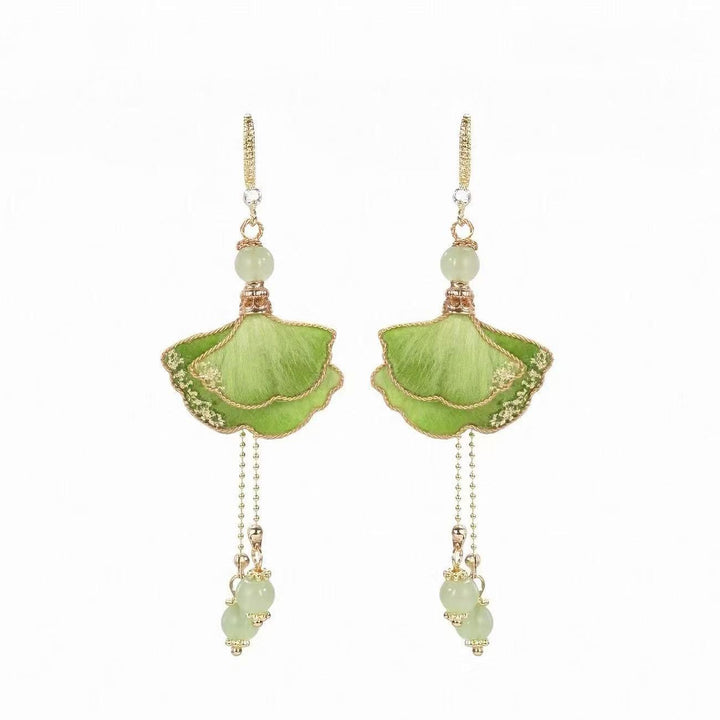 Ginkgo Leaf Tassel Earrings