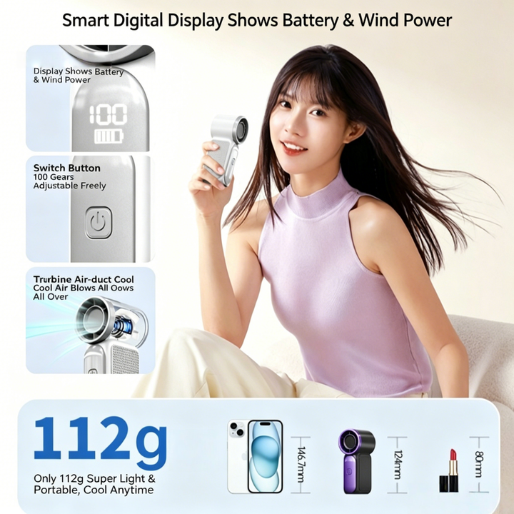Mini Turbo High-Speed Digital Handheld Fan, 100-Speed Adjustable Portable Pocket Rechargeable Fan, Multi Colors
