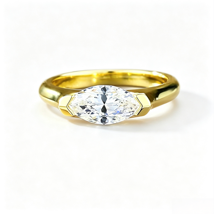 Marquise‑Cut Bezel‑Set Solitaire Ring, Two‑Tone Options
