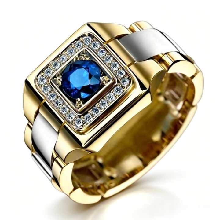 Luxury Watch‑Shaped Wide‑Band Men’s Gemstone Ring, Multiple‑Color Options
