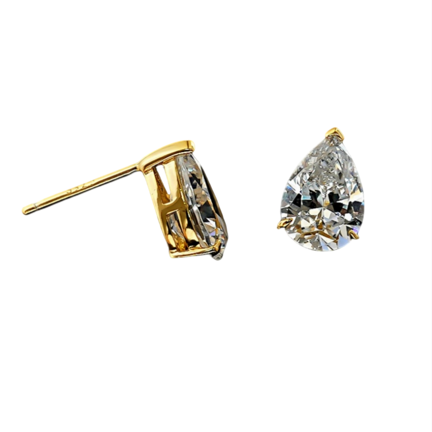 Pear Shape Teardrop Diamond Stud Earrings, Minimalist 4-Prong S925 Silver Earrings, Gold & Silver Two Colors Available