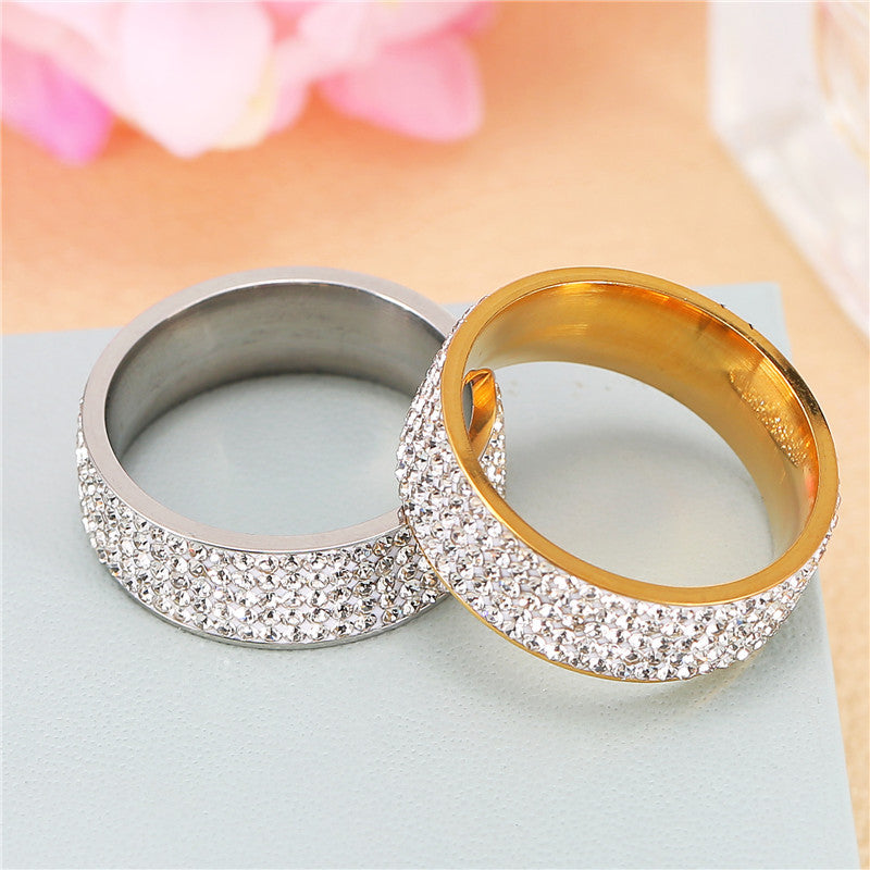 5 Rows Full Paved Diamond Wide Eternity Sterling Silver Ring, Bling Micro Pave Band Gold Silver Unisex Hip Hop Ring