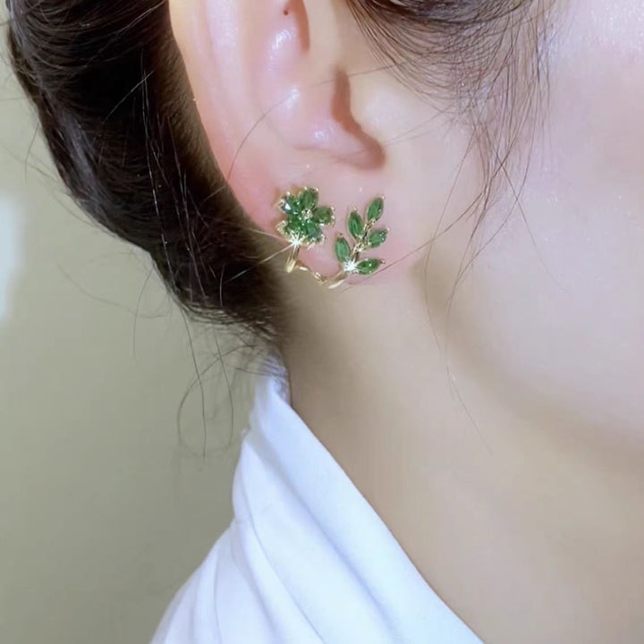 Floral Branch Paved Crawler Earrings