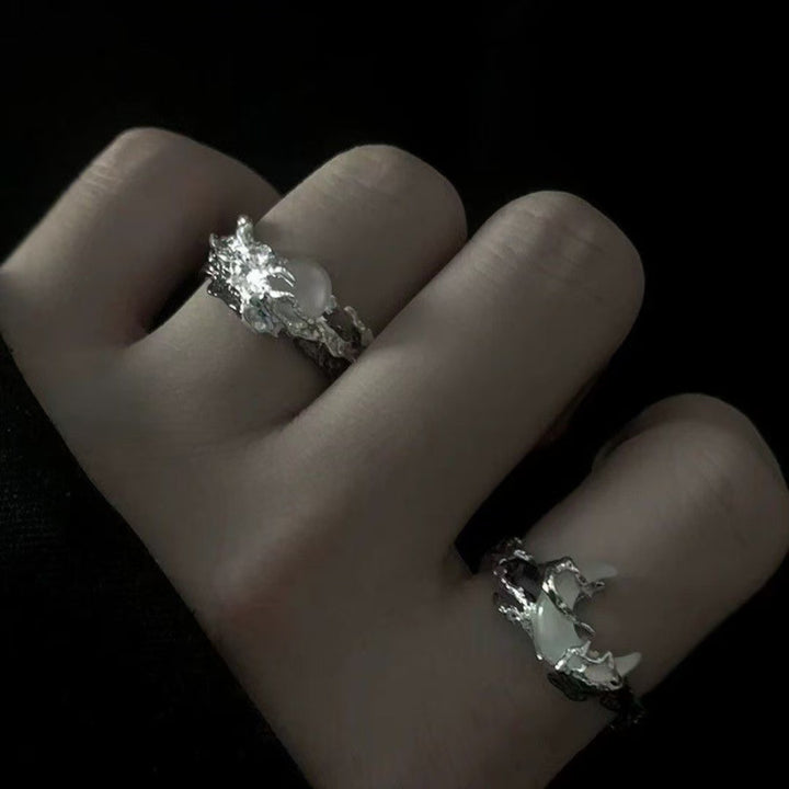 Lava Texture & Shell Open Ring Set (Dark Niche Personalized Style)