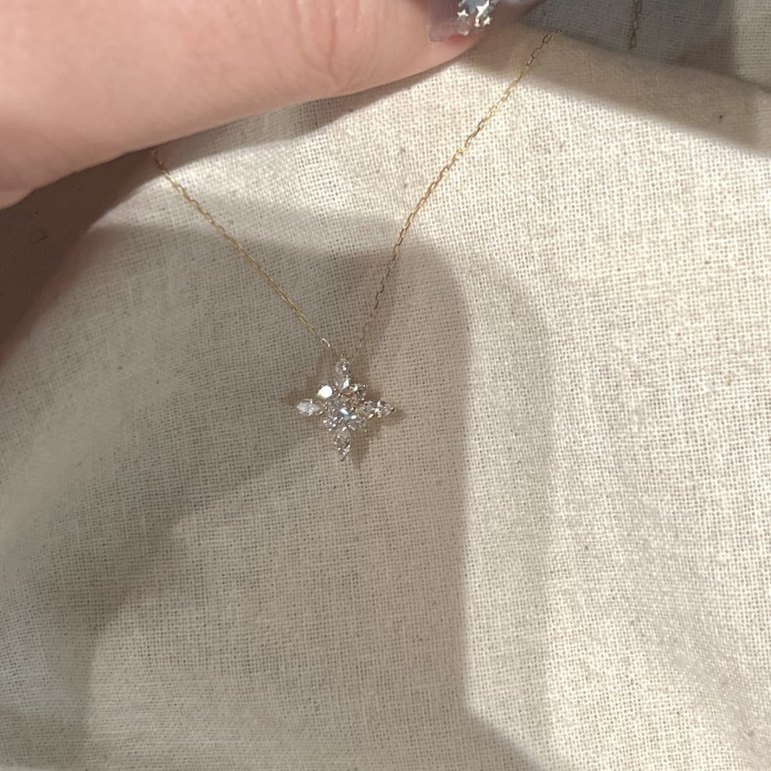 S925 Silver Star‑Flower Choker Necklace, Multi‑Cut Stone Sparkling Snowflake Star Pendant Necklace for Women