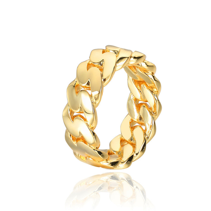Minimalist 925 silver Cuban Chain Ring, Gold & Silver Neutral Street Trend Wide Band