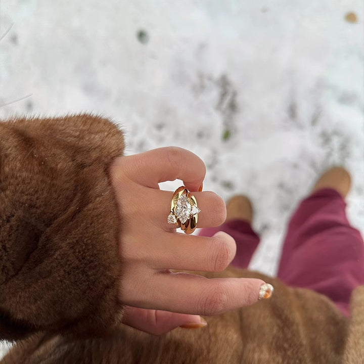 Marquise & Trillion Cut Stackable Ring Set (Light Luxury Niche Minimalist Band)