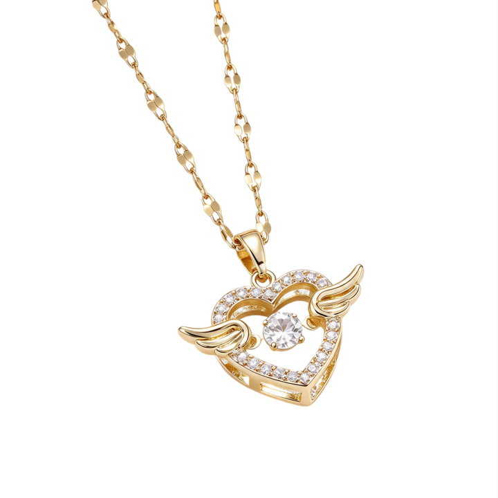 Angel Wing Heart S925 Silver Necklace, Gold Silver Rose Gold Three-Tone Hollow Heart Pendant Choker, Romantic Diamond Ladies Necklace
