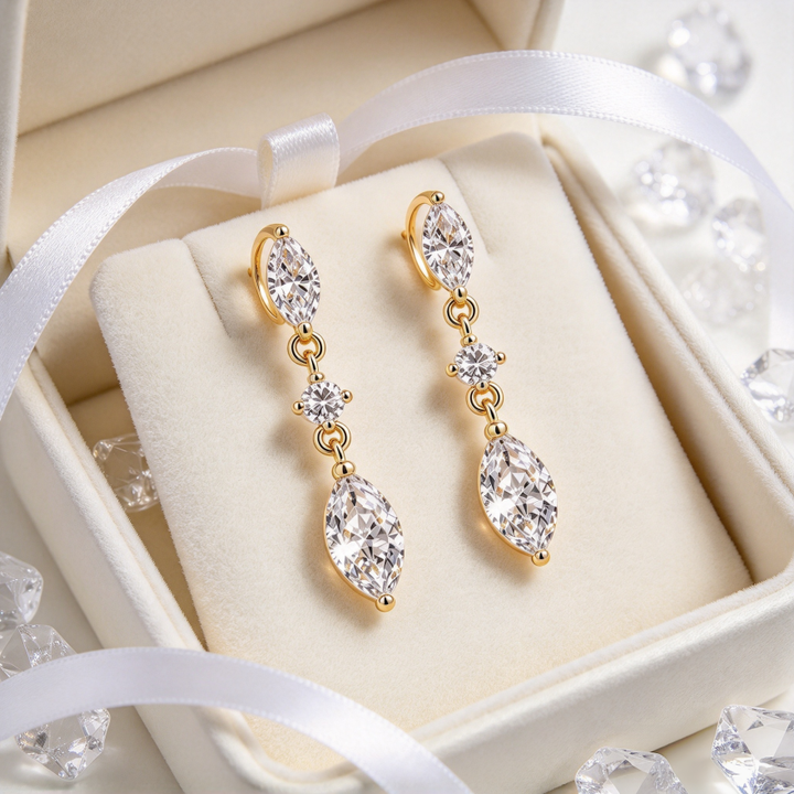 Marquise Diamond Long Drop S925 Silver Earrings