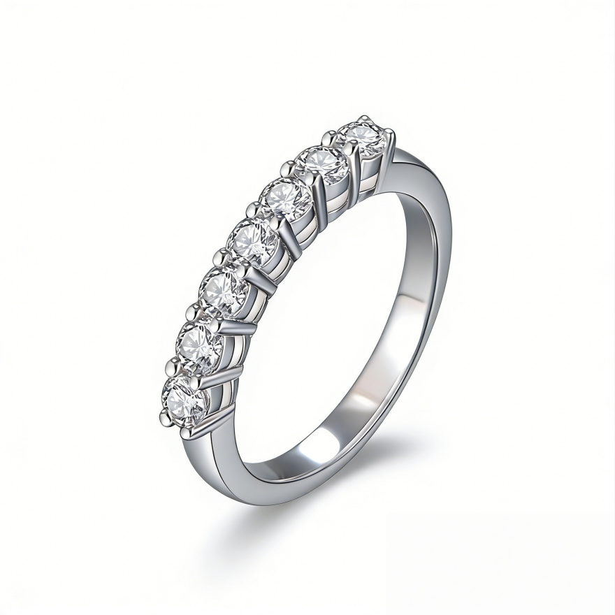 Three-Stone & Half-Eternity Wedding Ring Set (Luxury Classic Timeless Couple Bands)
