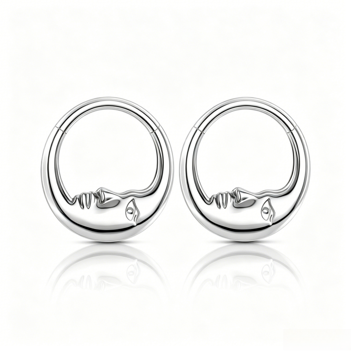 Moon Face Hoop Piercing Jewelry, European Artistic Clicker Nose Ring & Earring Sterling Silver  Body Piercing Accessory