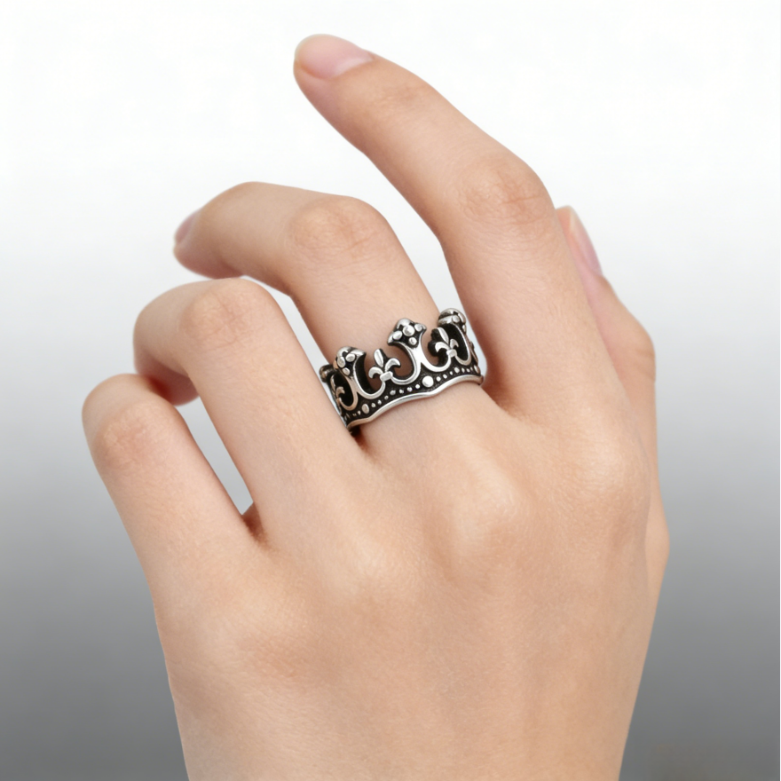 Vintage Crown Statement Ring (Unisex Gothic Engraved Band)