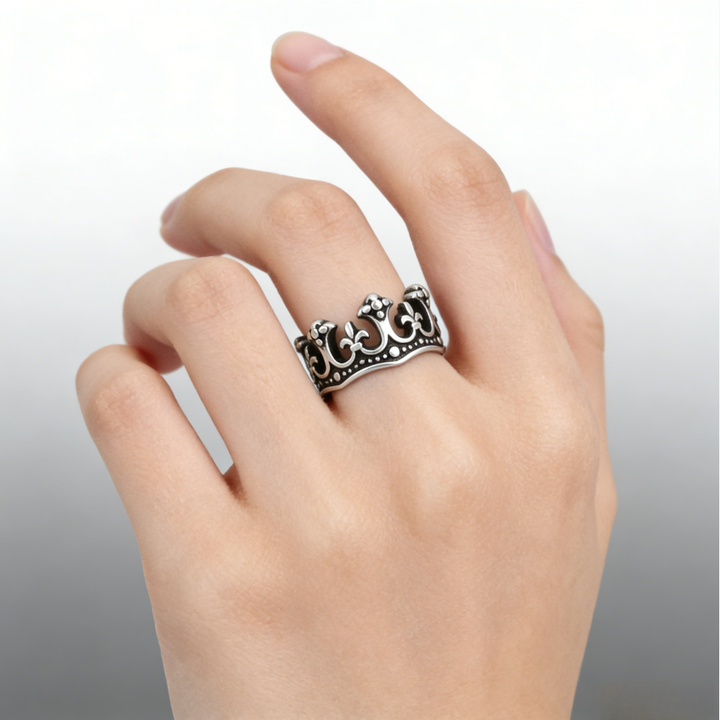 Vintage Crown Statement Ring (Unisex Gothic Engraved Band)