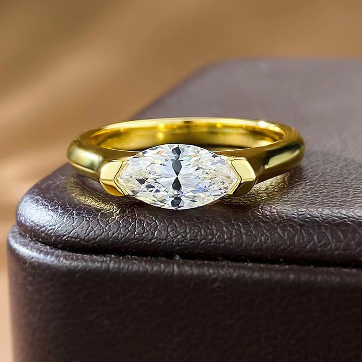 Marquise‑Cut Bezel‑Set Solitaire Ring, Two‑Tone Options