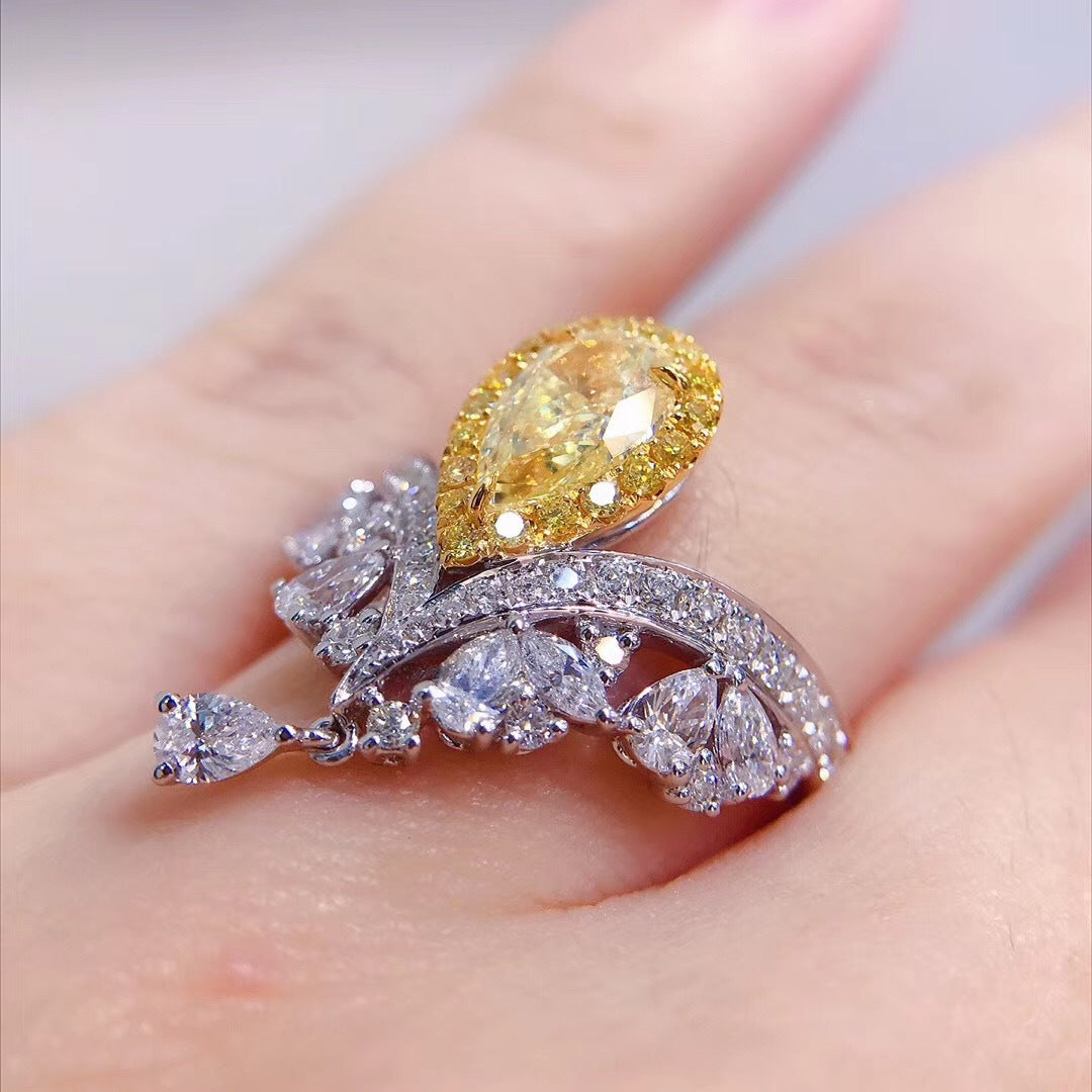 Crown Teardrop Diamond Statement Ring (Luxury Engagement-Style Band)