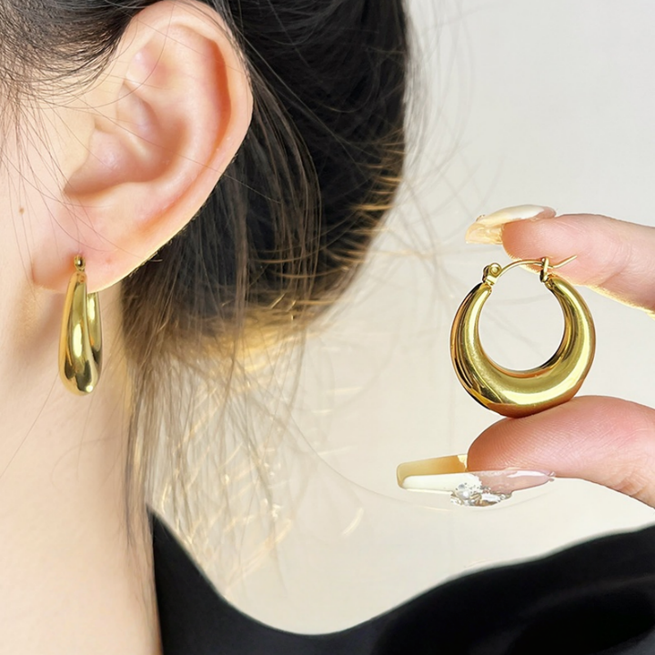 Metal C-Shaped Thick Hoop Earrings (2 Colors Minimalist Luxury Statement Hoops)