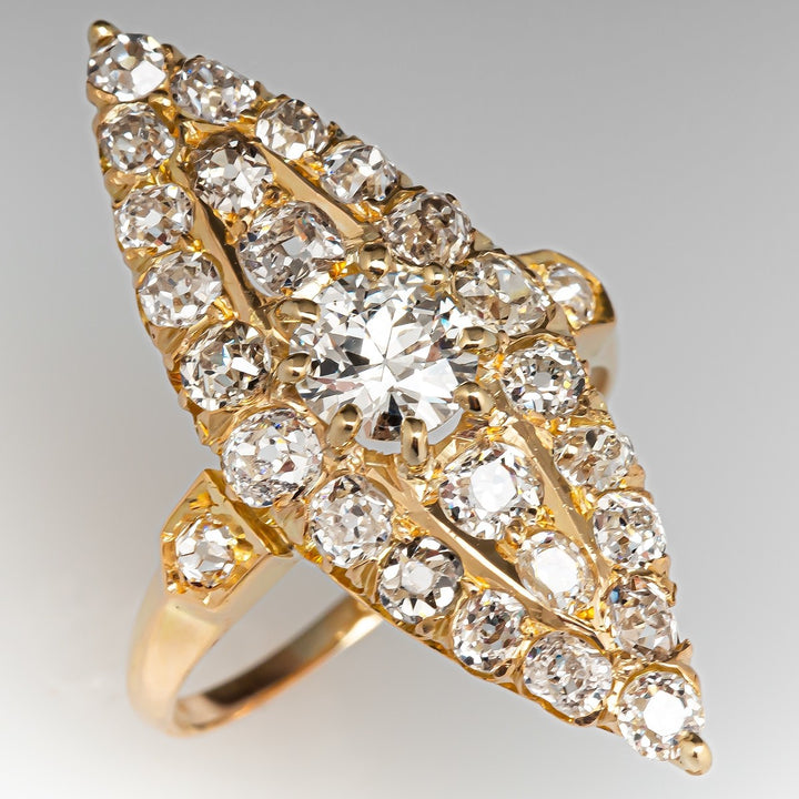 Gold Marquise‑Shaped Full‑Pave Diamond Ring