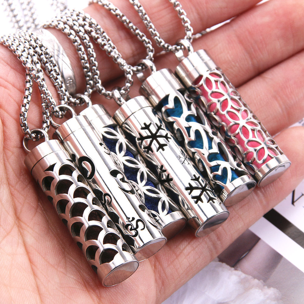 Cylindrical Hollow Aromatherapy Necklace Set (Light Luxury Niche Fragrance Necklace)