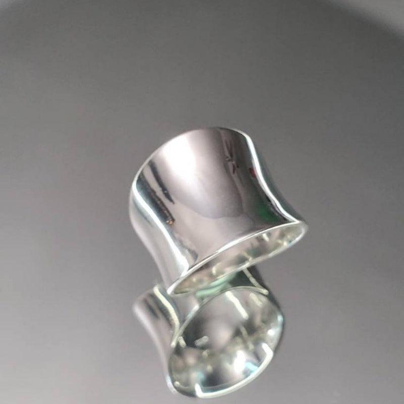 Minimalist Curved Polished Wide Band Ring, S925 Silver Gold & Silver Tone Luxury Unisex Ring
