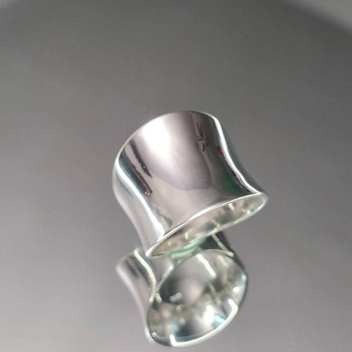 Minimalist Curved Polished Wide Band Ring, S925 Silver Gold & Silver Tone Luxury Unisex Ring
