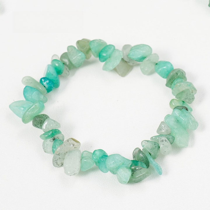 Natural Crystal Chip Stretch Bracelet, Malachite/Aventurine/Amazonite Casual Retro Beaded Bracelet
