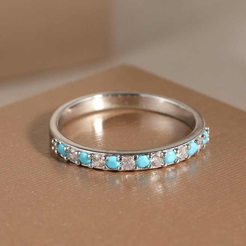 Princess Cut Diamond Turquoise 3-Piece Ring Set, Fresh Blue Stackable Rings, Luxury Women Stacking Band Set