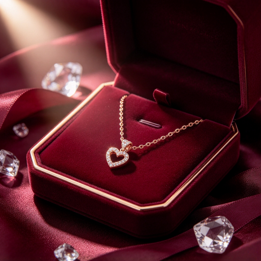 Hollow Heart Pave Necklace