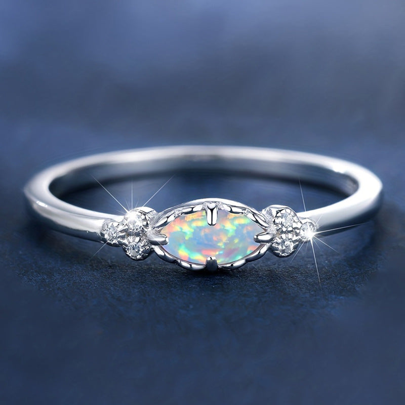 Marquise Opal & Diamond Accent Ring (Light Luxury Niche Iridescent Band)