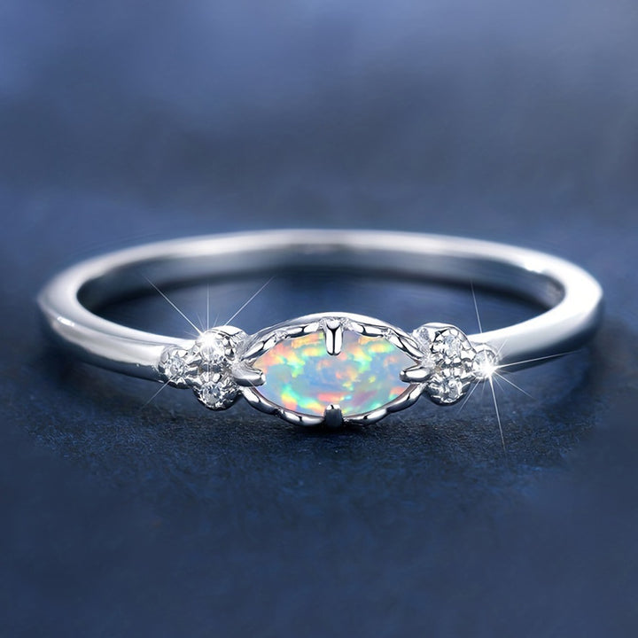 Marquise Opal & Diamond Accent Ring (Light Luxury Niche Iridescent Band)