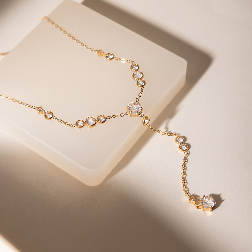 Starlight Y-Shaped Lariat Necklace (Gold Tone Delicate Drop Pendant)