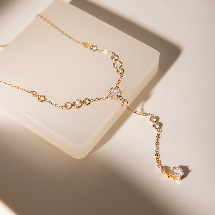 Starlight Y-Shaped Lariat Necklace (Gold Tone Delicate Drop Pendant)