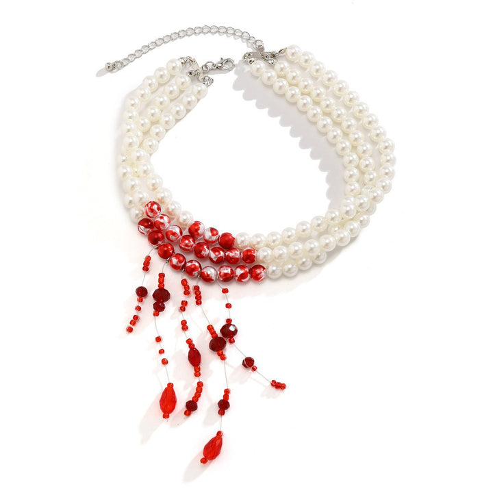 Gothic Bloody Crystal Tassel Necklace – Halloween Pearl Beaded Choker for Women