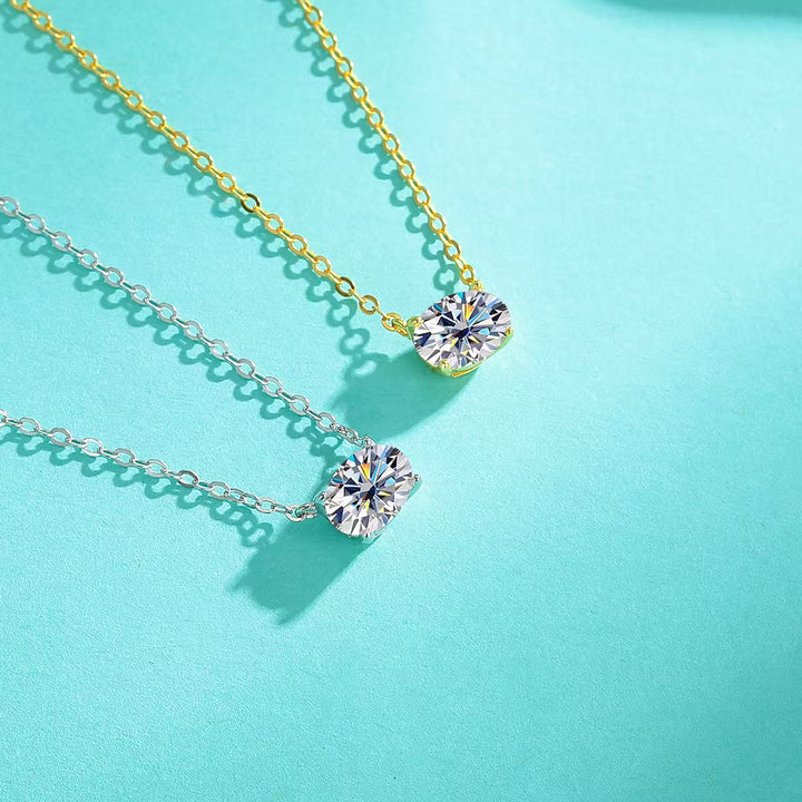 Luxury Single Oval Diamond Solitaire Necklace (Versatile Gold Tone Clavicle Chain)