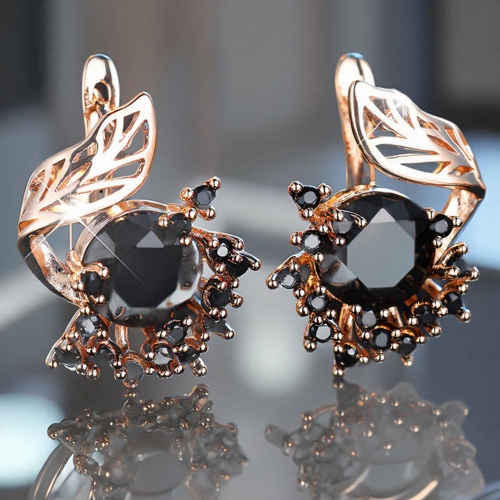 Leaf Openwork Halo Gemstone Stud Earrings (5 Colors Delicate Luxury Statement Earrings)