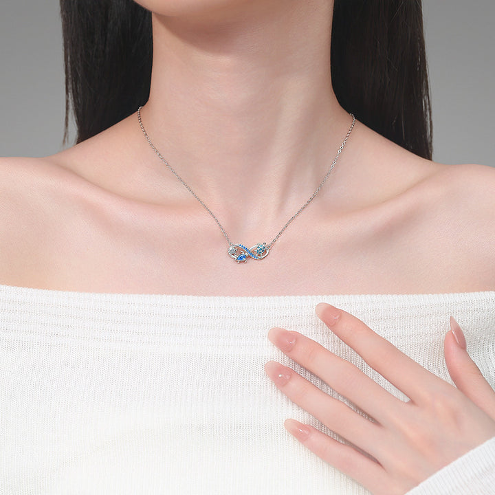 Infinity Three Sea Turtles Blue Diamond Necklace, S925 Sterling Silver Ocean Style Clavicle Jewelry