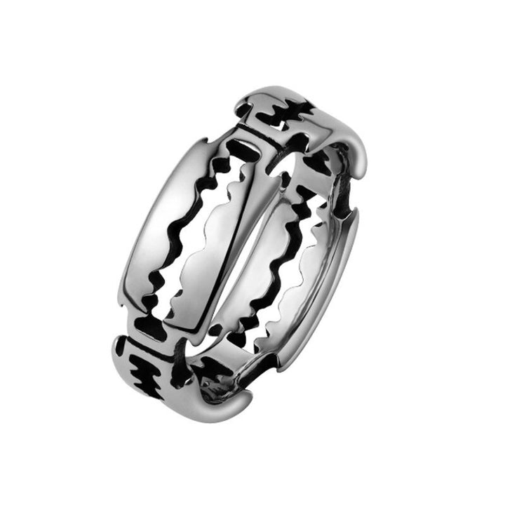 Vintage Razor Blade S925 Silver Ring, Punk Hollow Serrated Edgy Band