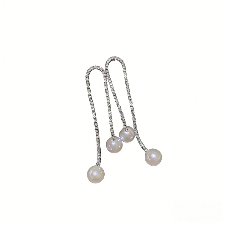 Pavé U-Shape Pearl Drop Threader Earrings (2 Colors Delicate Luxury Jewelry)