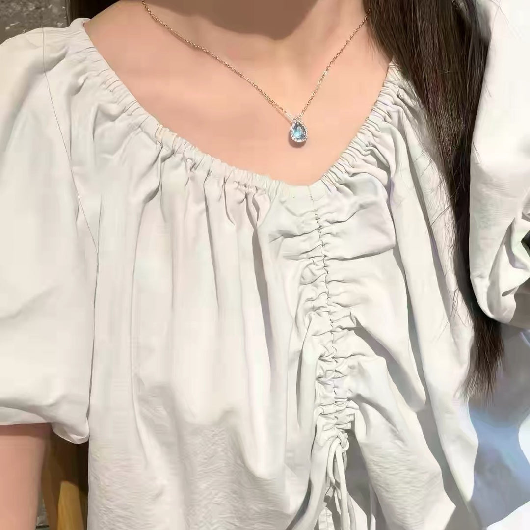 Pear-Shaped Halo Gemstone Pendant Necklace (3 Colors Luxury Women's Chain)