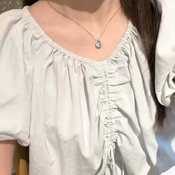 Pear-Shaped Halo Gemstone Pendant Necklace (3 Colors Luxury Women's Chain)