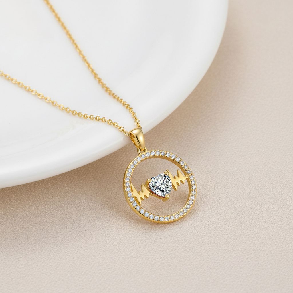"Heartbeat" Love diamond Necklace (Pavé Circle Clavicle Chain)