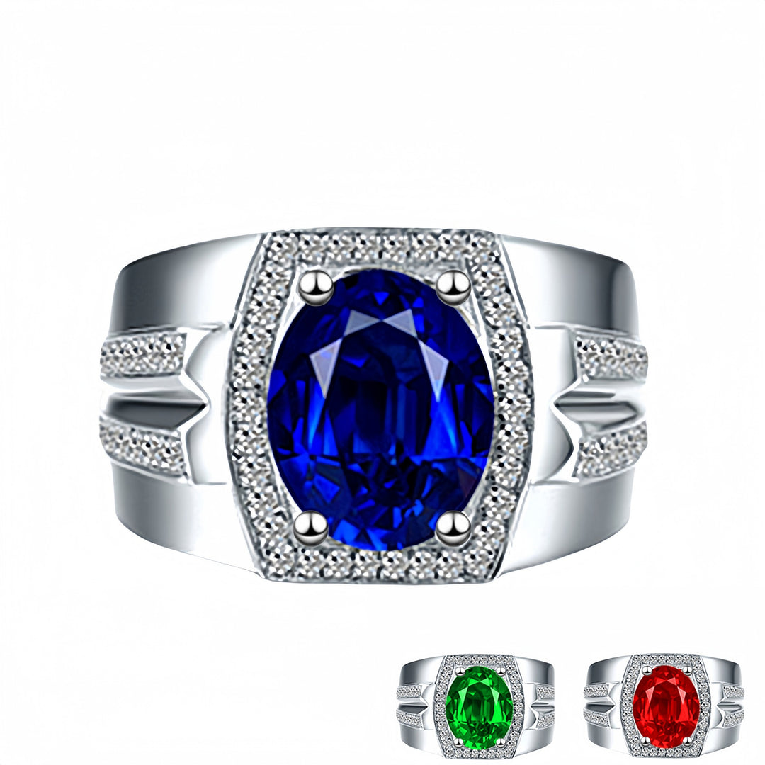 Precious Stone Halo Men's Ring Set (Luxury Business Style Band)