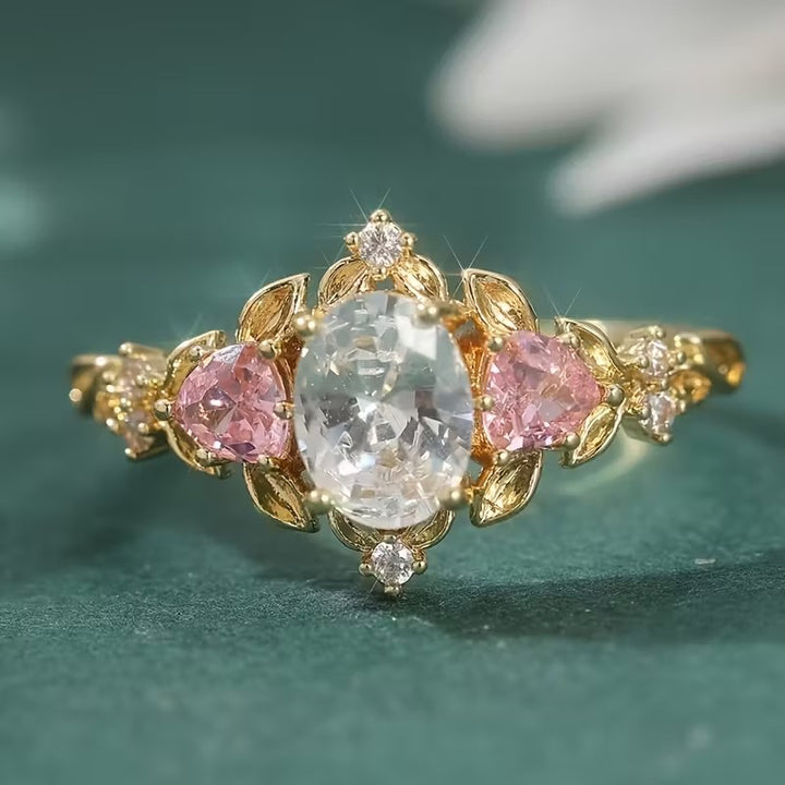 Vintage‑Style Leaf‑Shaped Oval & Heart‑Cut Gemstone Ring For Women