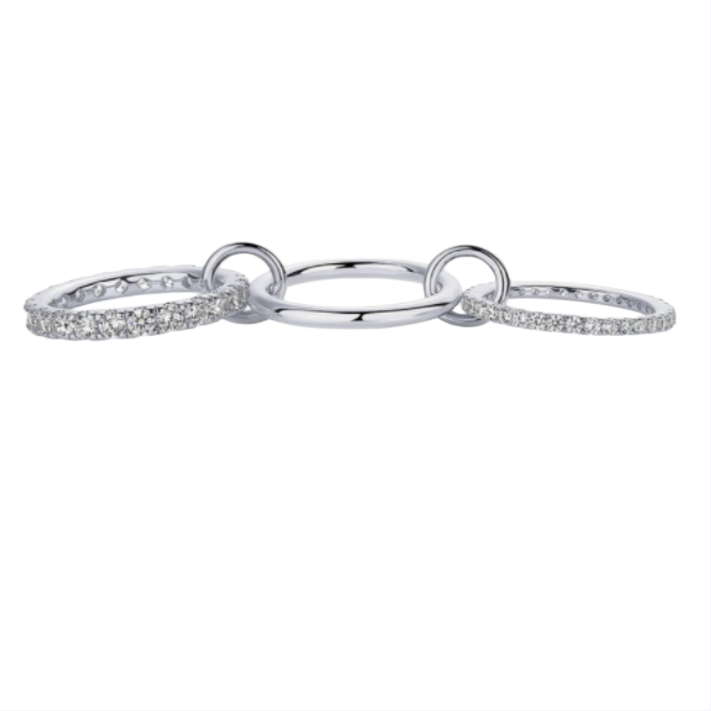 3 Linked Interlocked Stacking Ring, Multi-Color Dainty Chain Band For Women